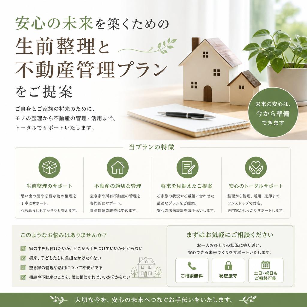 安心の未来を築くための生前整理と不動産管理プランをご提案｜不動産のことなら合同会社池田商事